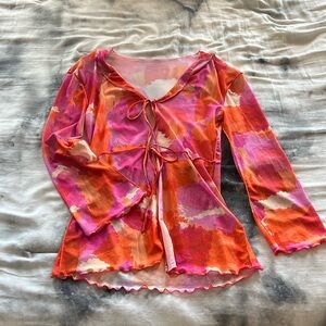 SHEIN mesh colorful tie top